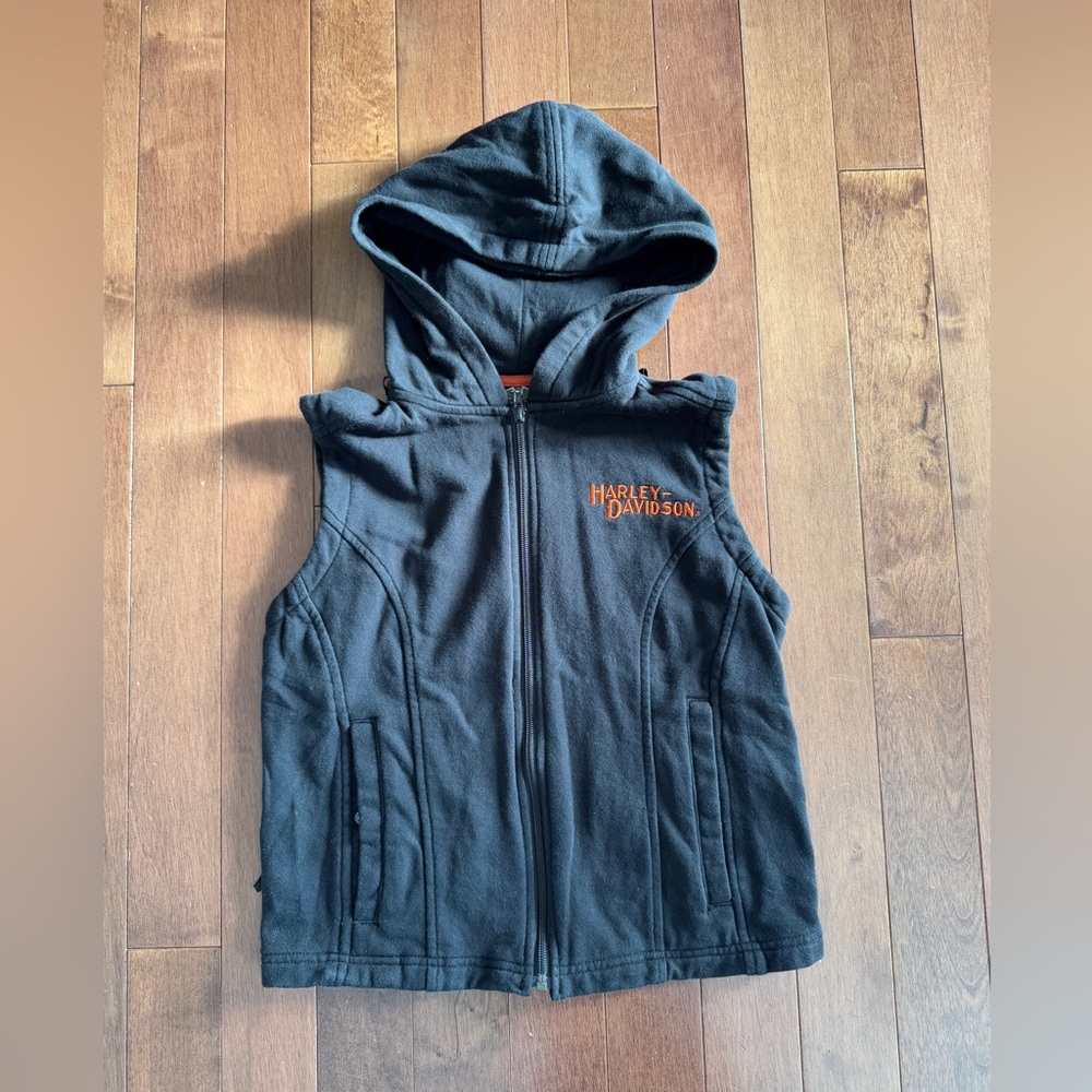 Harley-Davidson Black Hooded Zip Vest with Orange Logo